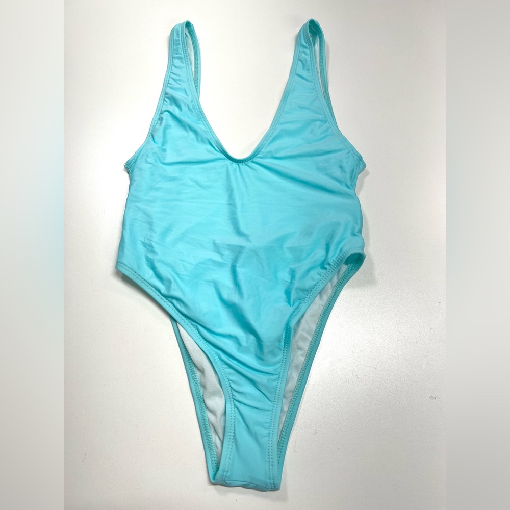 Breeza Maillot One Piece Swimsuit Blue 90s Y2K NEW V-Neck Open Back